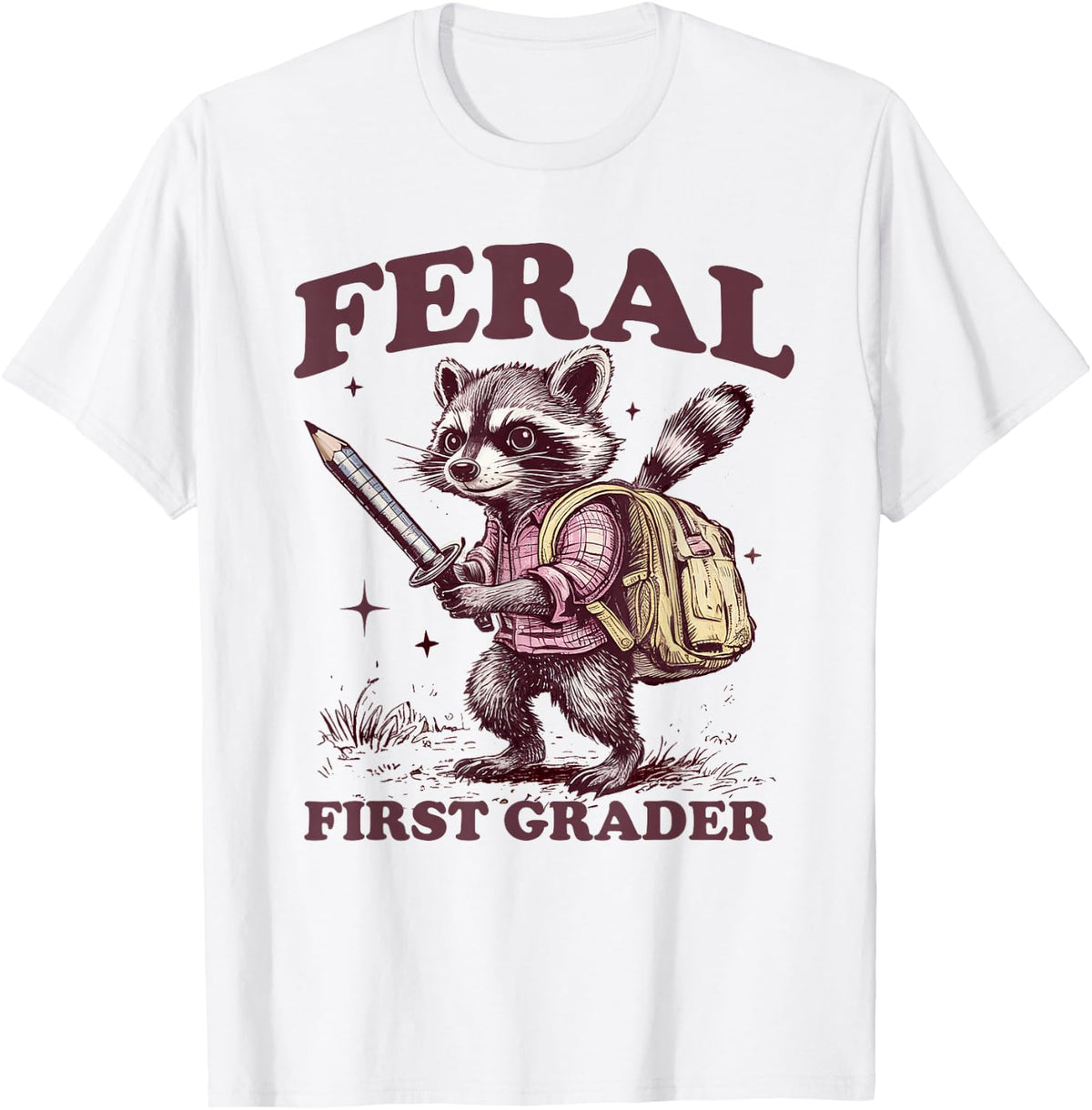 Funny Back To School Raccoon Feral First Grader 1st Grade T-Shirt