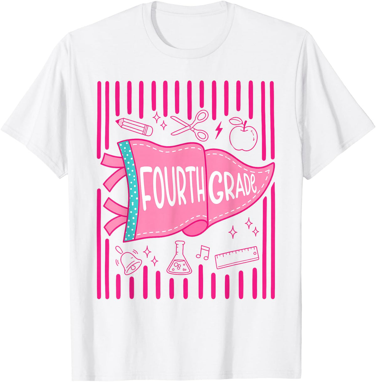 Pennants Striped 4th Grade Girls Back to School Fourth Grade T-Shirt