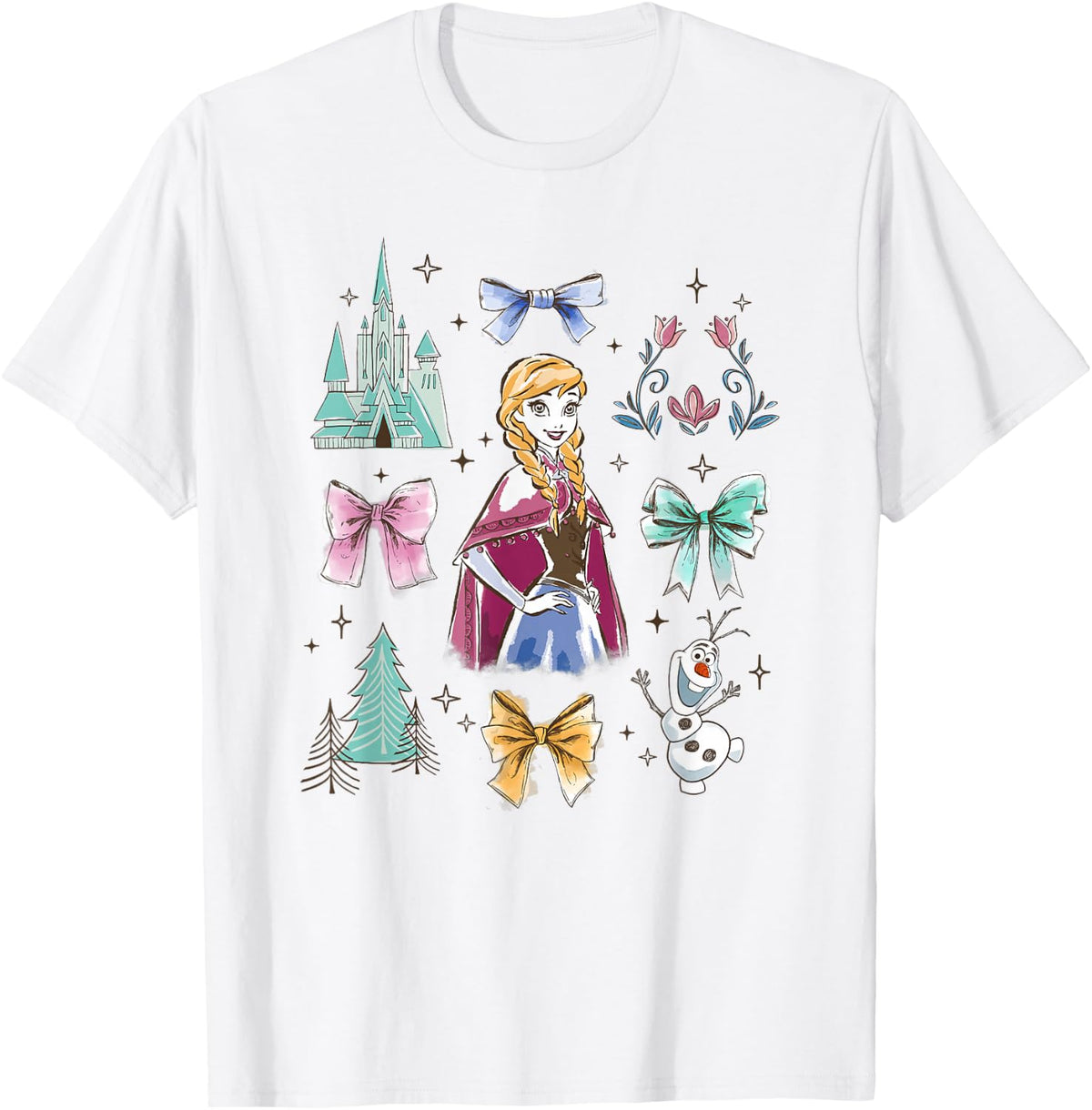 Disney Frozen Anna Bow Watercolor Collage T-Shirt