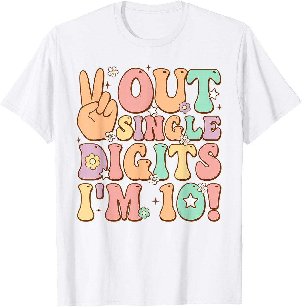 Peace Out Single Digits I'm 10 Groovy Retro 10th Birthday T-Shirt