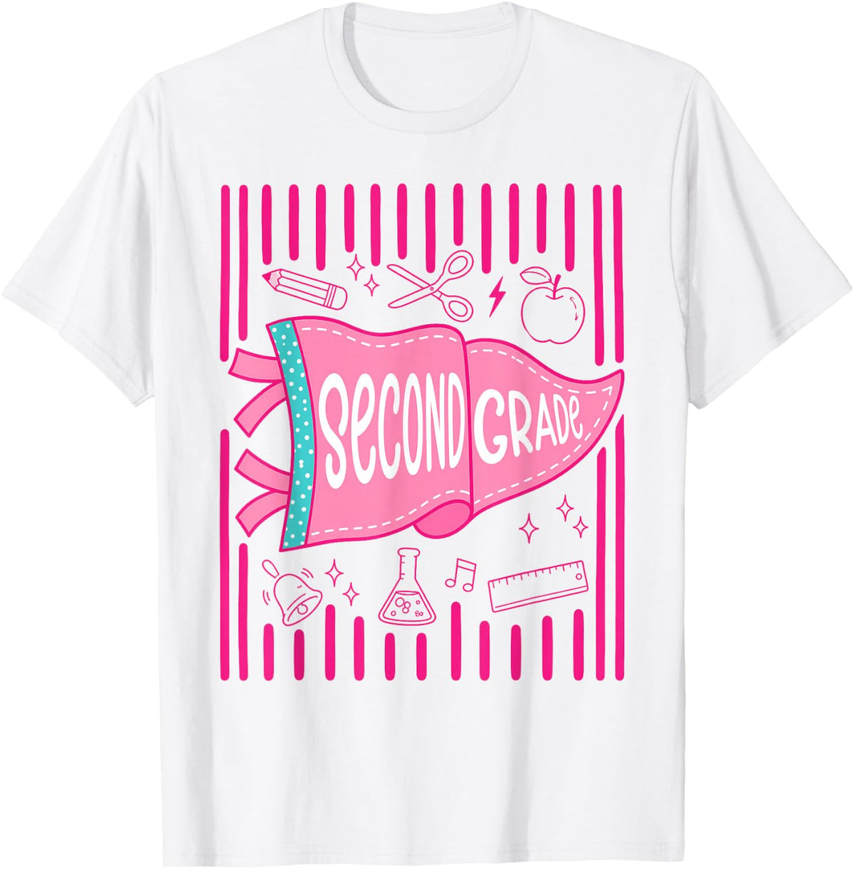 Pennants Striped 2nd Grade Girls Back to School Second Grade T-Shirt