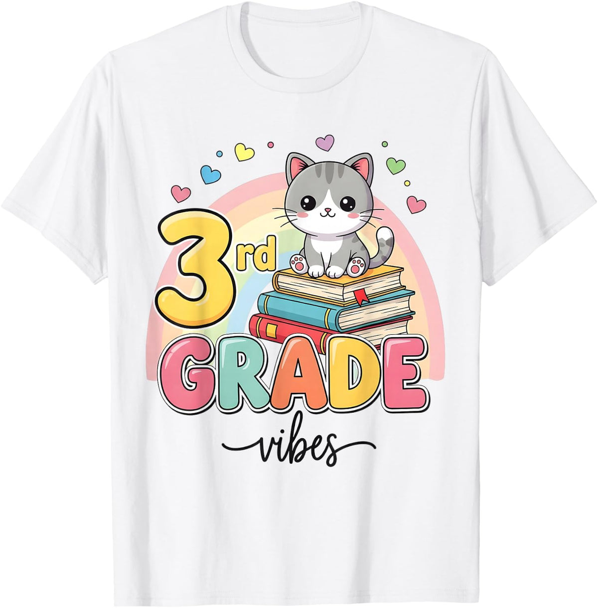 Cute 3rd Grade Vibes Cat for Girls Teachers Back to School T-Shirt