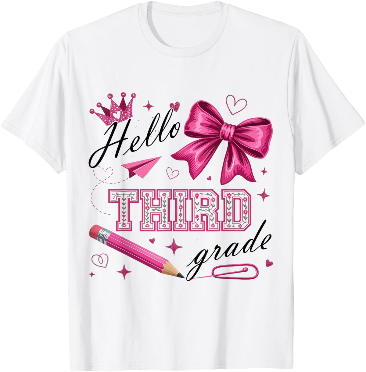 Hello 3rd Grade Girls Teacher Coquette Bow Back to School T-Shirt
