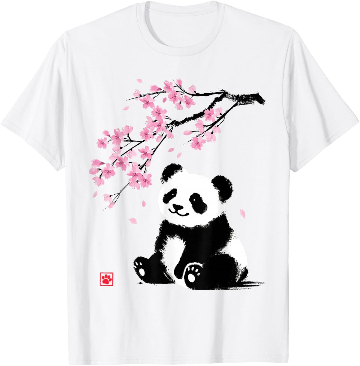 Japanese Panda Sakura Cherry Blossoms Sumi-e Art T Shirts Tees for Men and Women