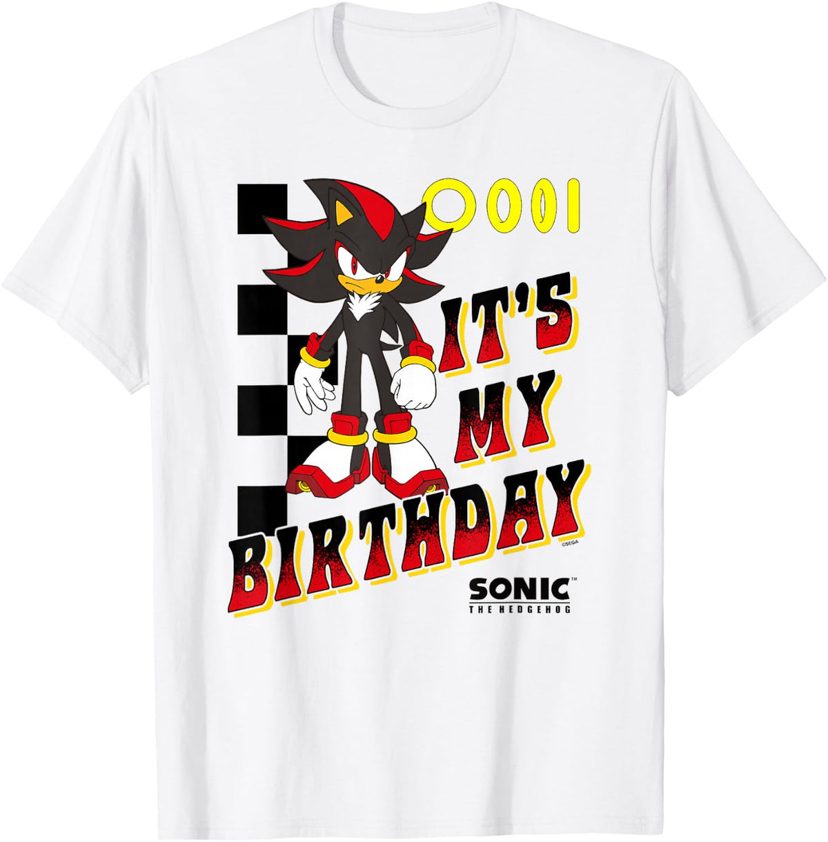 Sonic The Hedgehog Shadow It's My Birthday Big Chest Logo T-Shirt