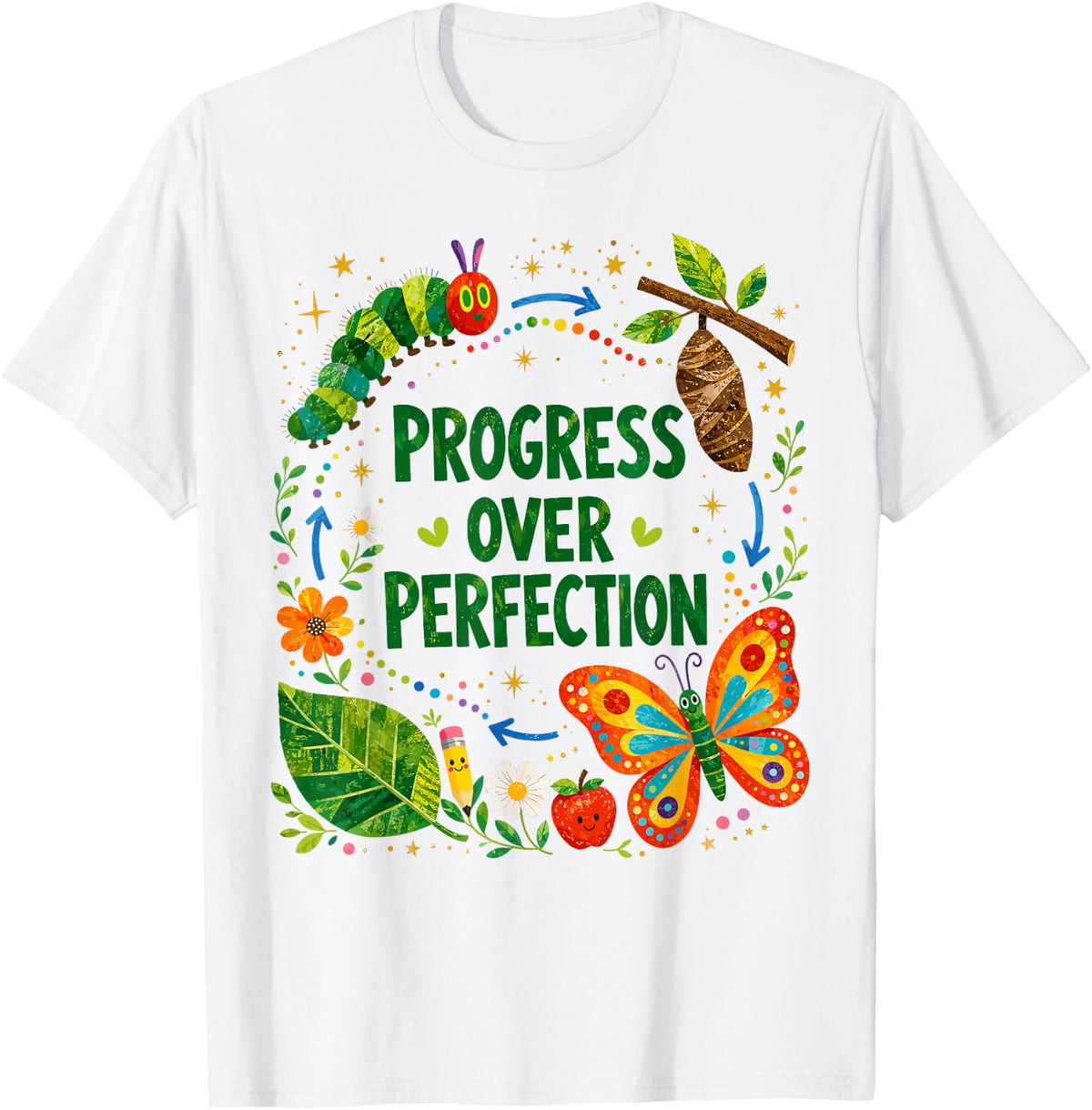 Teachers Back to School Progress Over Perfection Butterfly T-Shirt