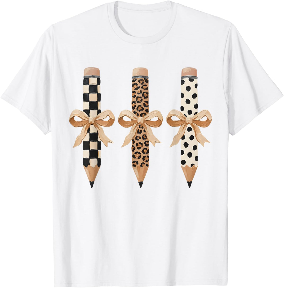Preppy Leopard Pencil Bow Coquette Teacher Back to School T-Shirt