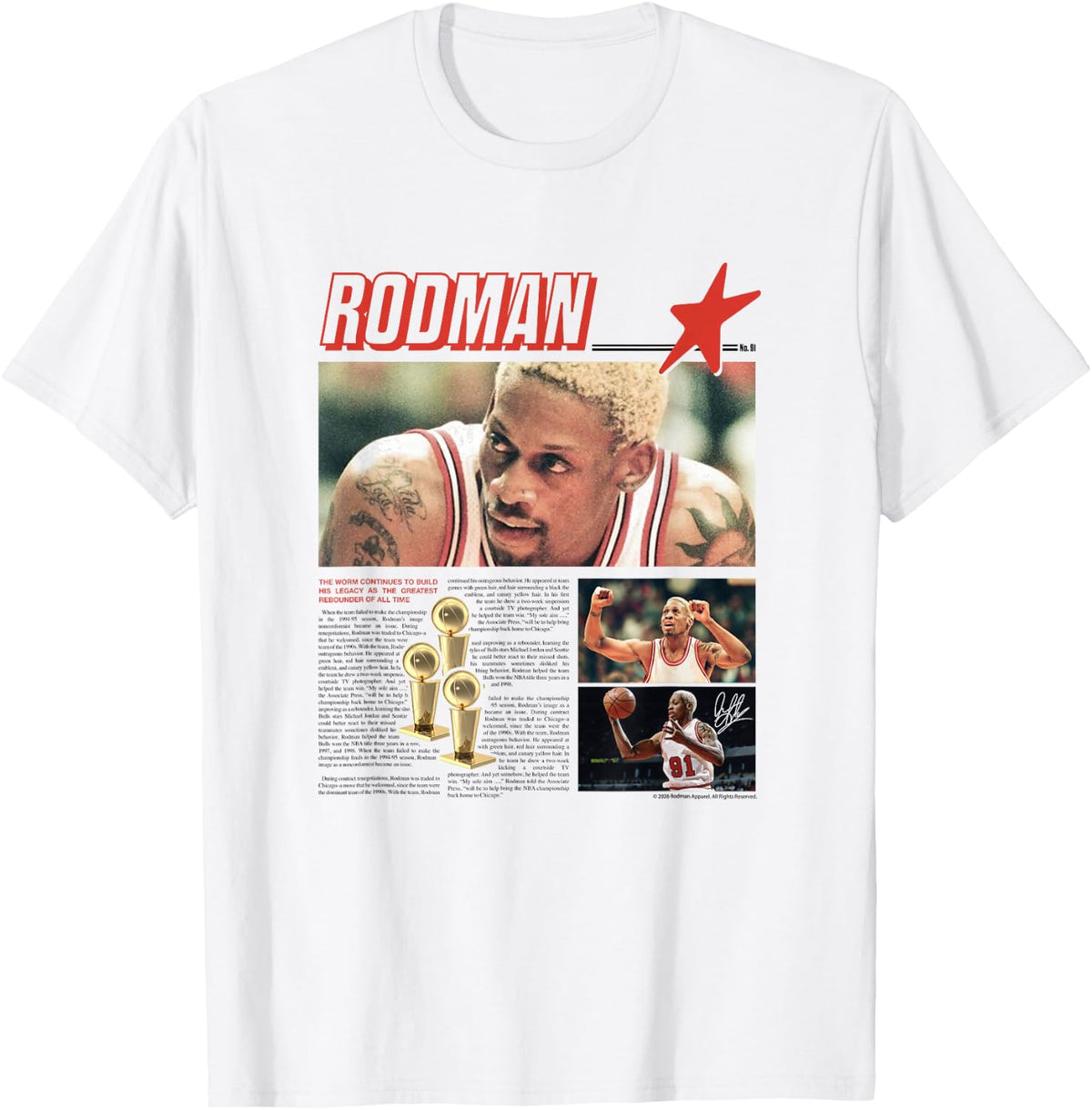 Dennis Rodman Legacy Trophy Collage Greatest Rebounder T-Shirt