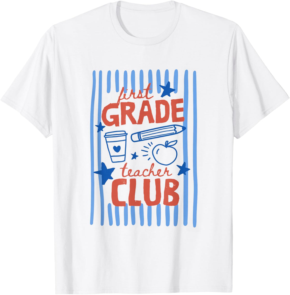 Retro Striped First Grade Teacher Club Crew Back to School T-Shirt