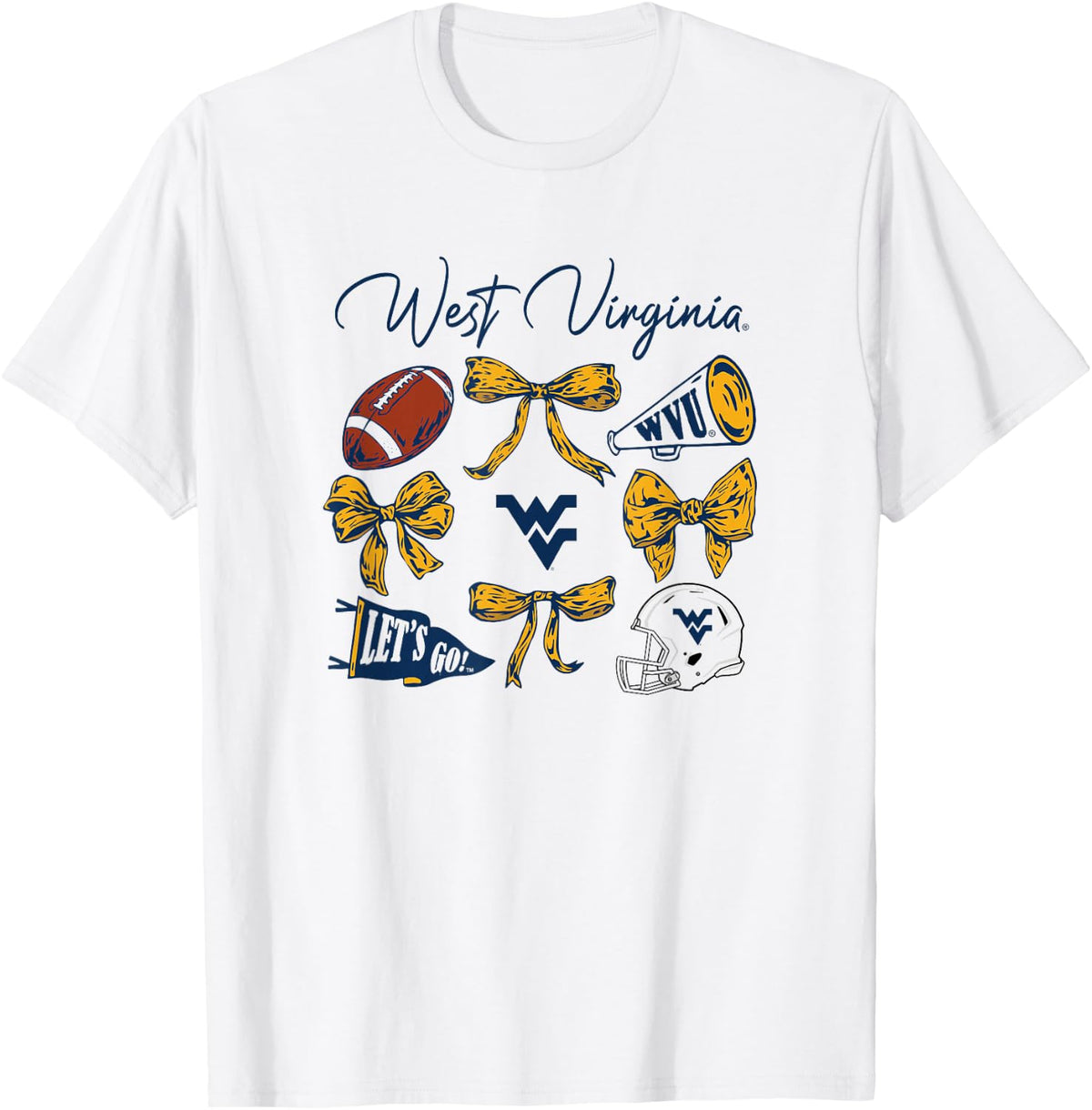 West Virginia Mountaineers Football Bows White T-Shirt