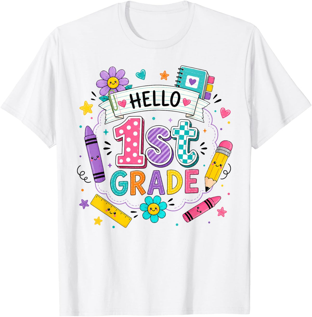 Hello First Grade Shirts Girls Back to School Cute First Day T-Shirt