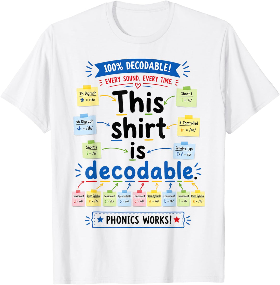 100 Percent Decodable Phonics Works Reading Tutor T-Shirt