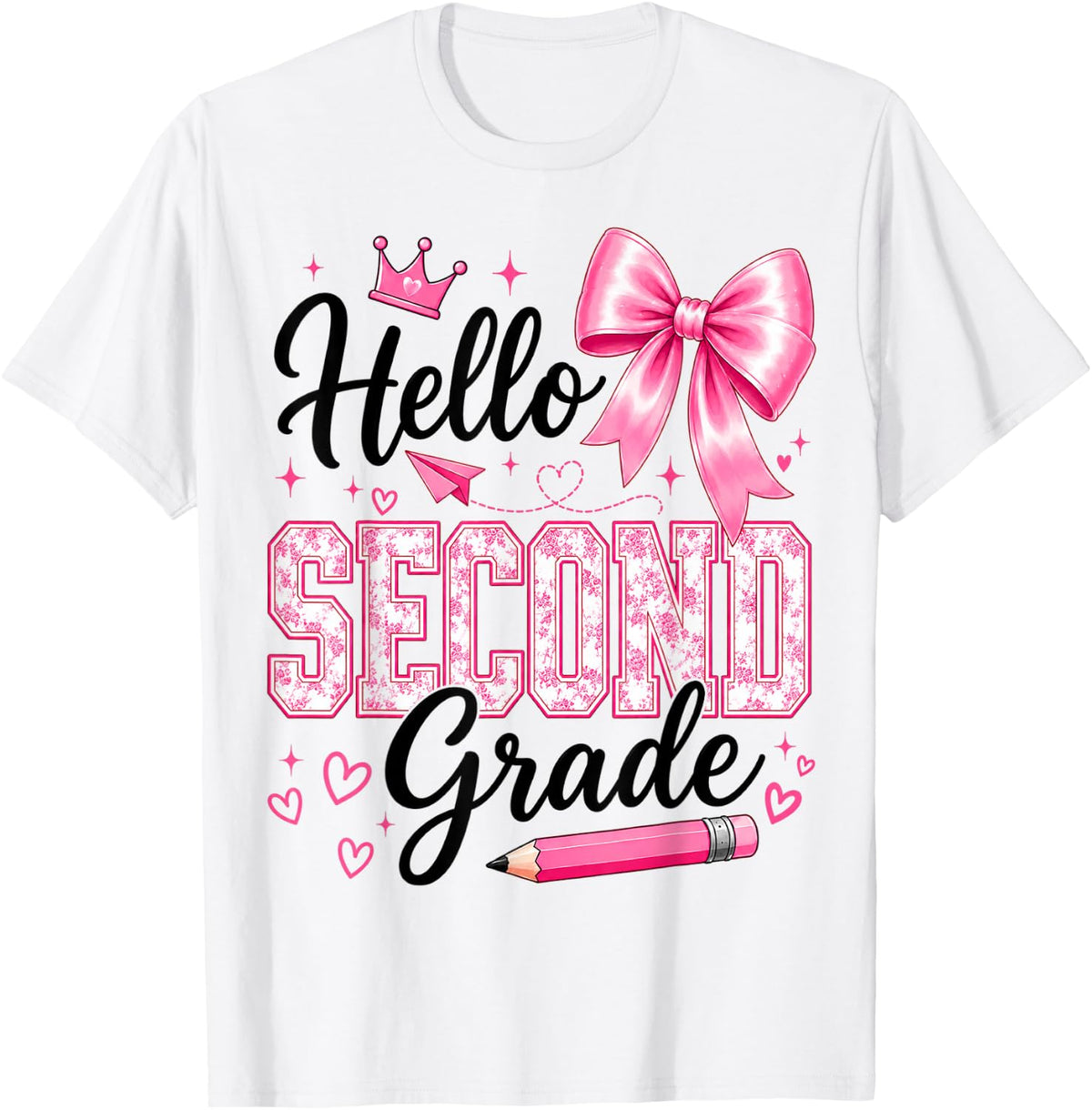 Hello 2nd Grade Girls Teacher Coquette Bow Back to School T-Shirt