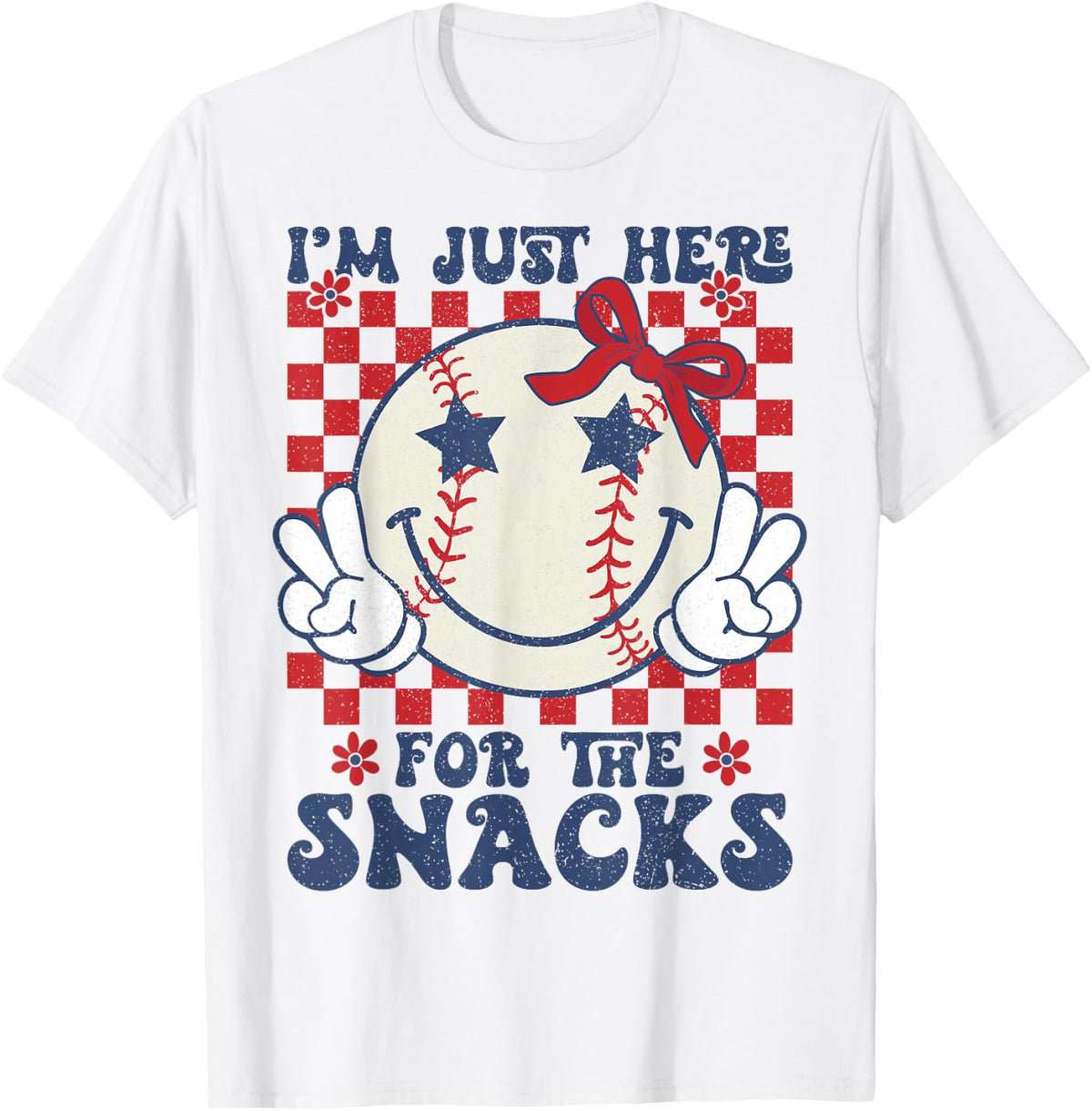 Retro Baseball Sister I'm Just Here for the Snacks T-Shirt Tee for Girls Women Mom