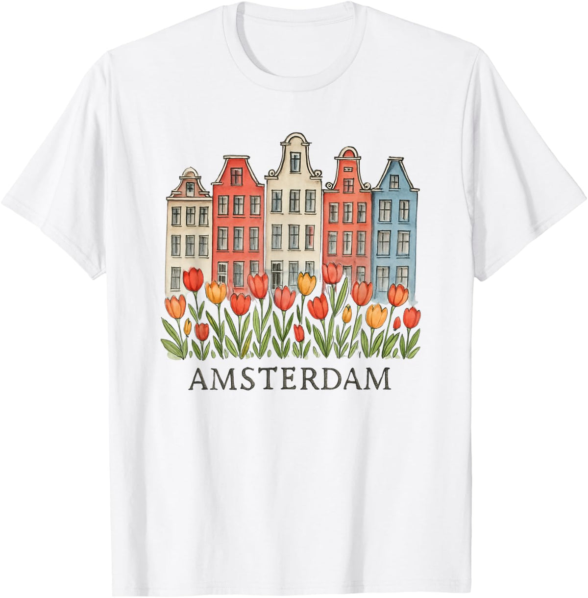 Amsterdam Tulips Flowers Dutch Houses Art Women Souvenir T-Shirt