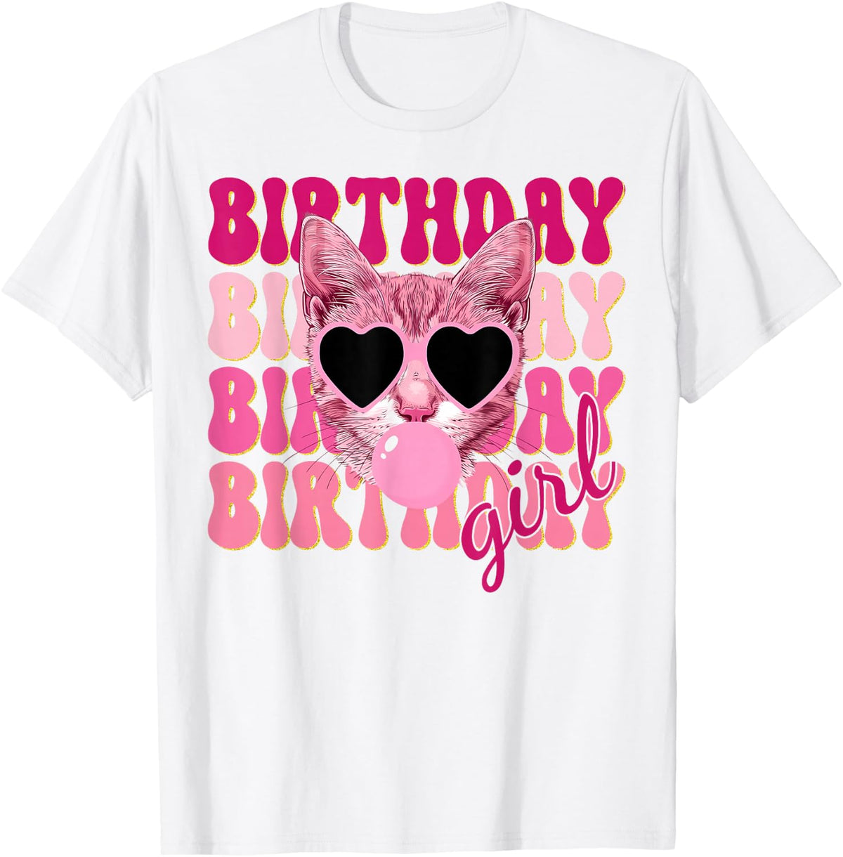 Birthday Girl Cat Blowing Bubble Women Teens Kids Bday Party T-Shirt