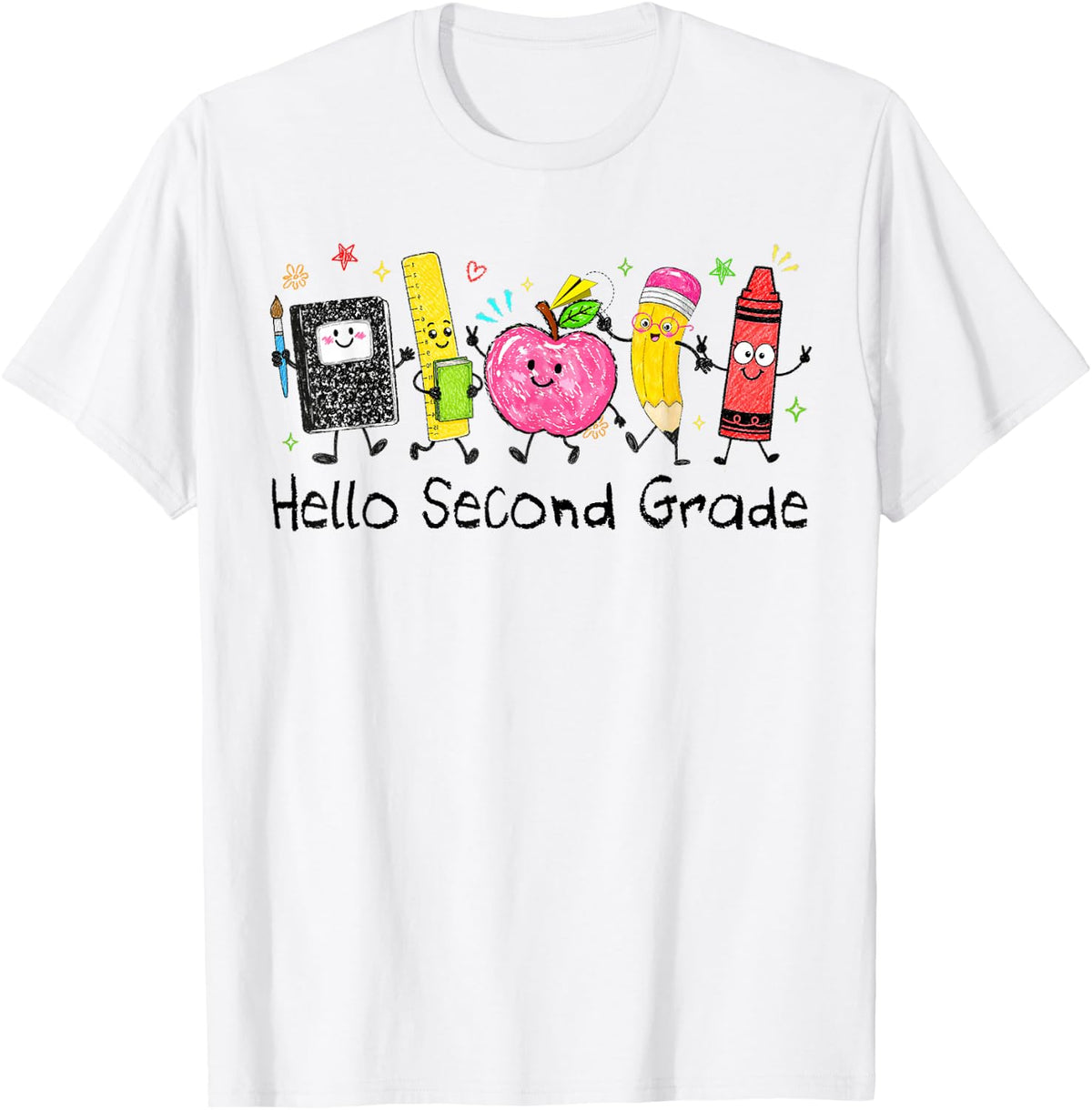 Back to School Hello 2nd Second Grade Drawing Teacher Kid T-Shirt