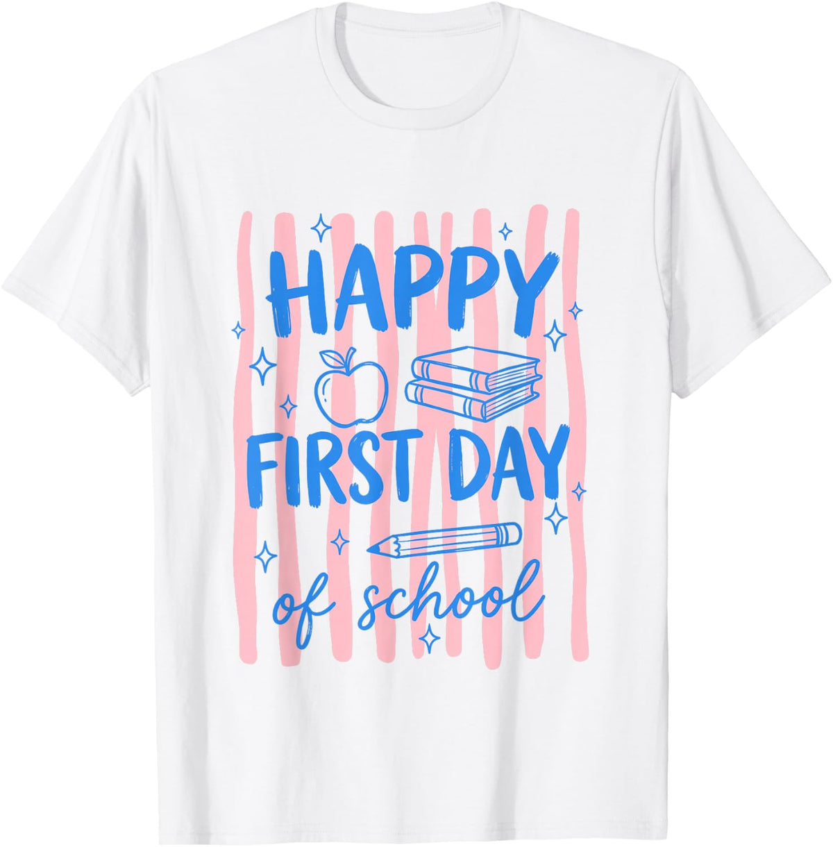 Striped Happy First Day of School Teacher Student Girls Kids T-Shirt
