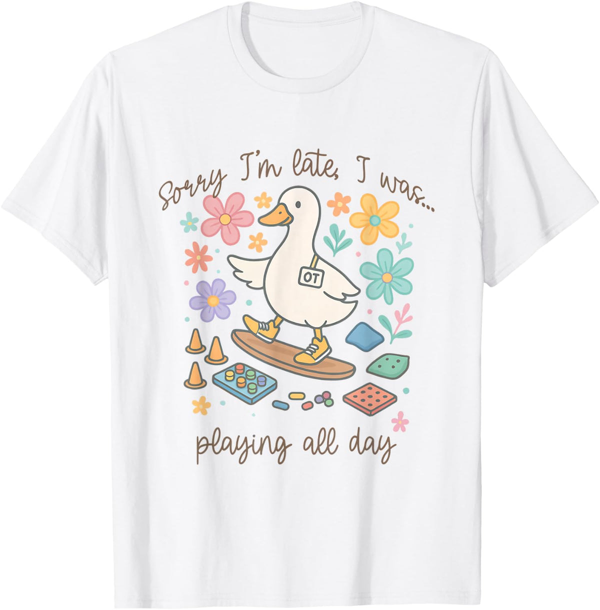 Retro Occupational Therapy Flowers Funny Goose Pediatric OT T-Shirt