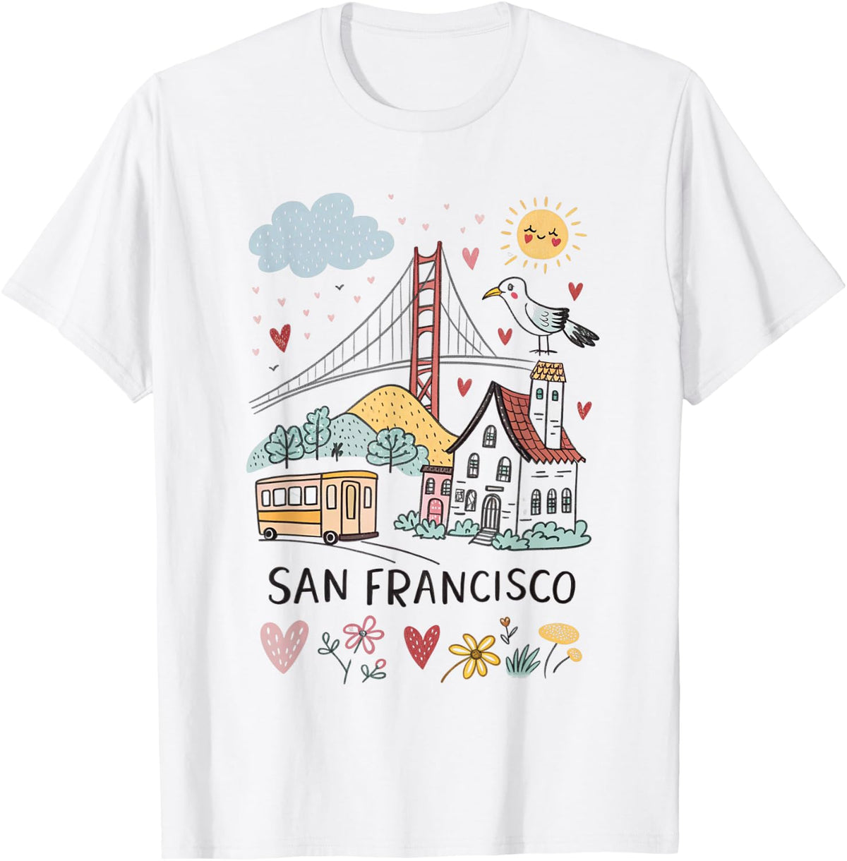 Cute SF City Souvenir with San Francisco Icons T-Shirt