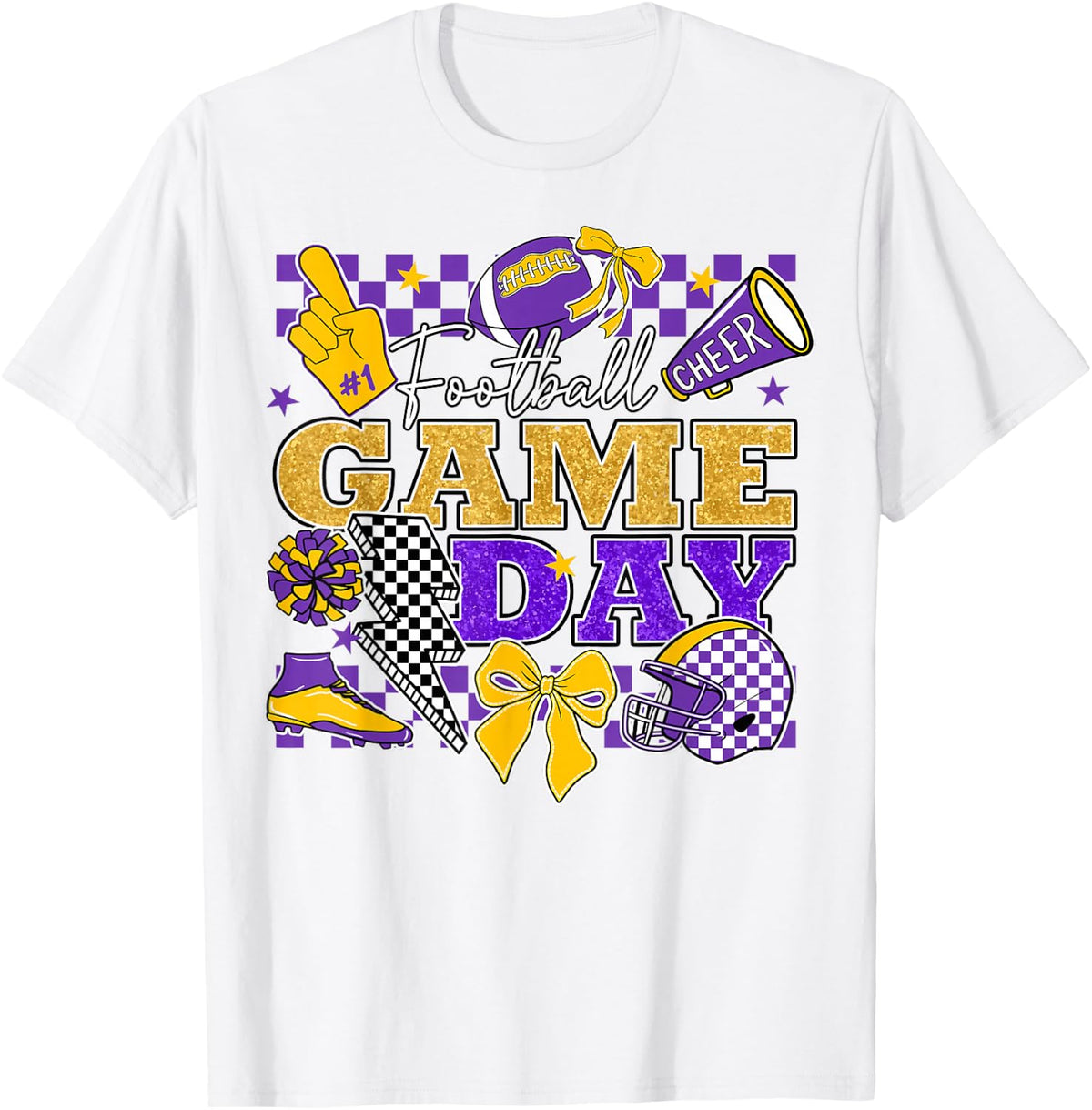 Football Game Day Touchdown Cheer Team Spirit Purple & Gold T-Shirt
