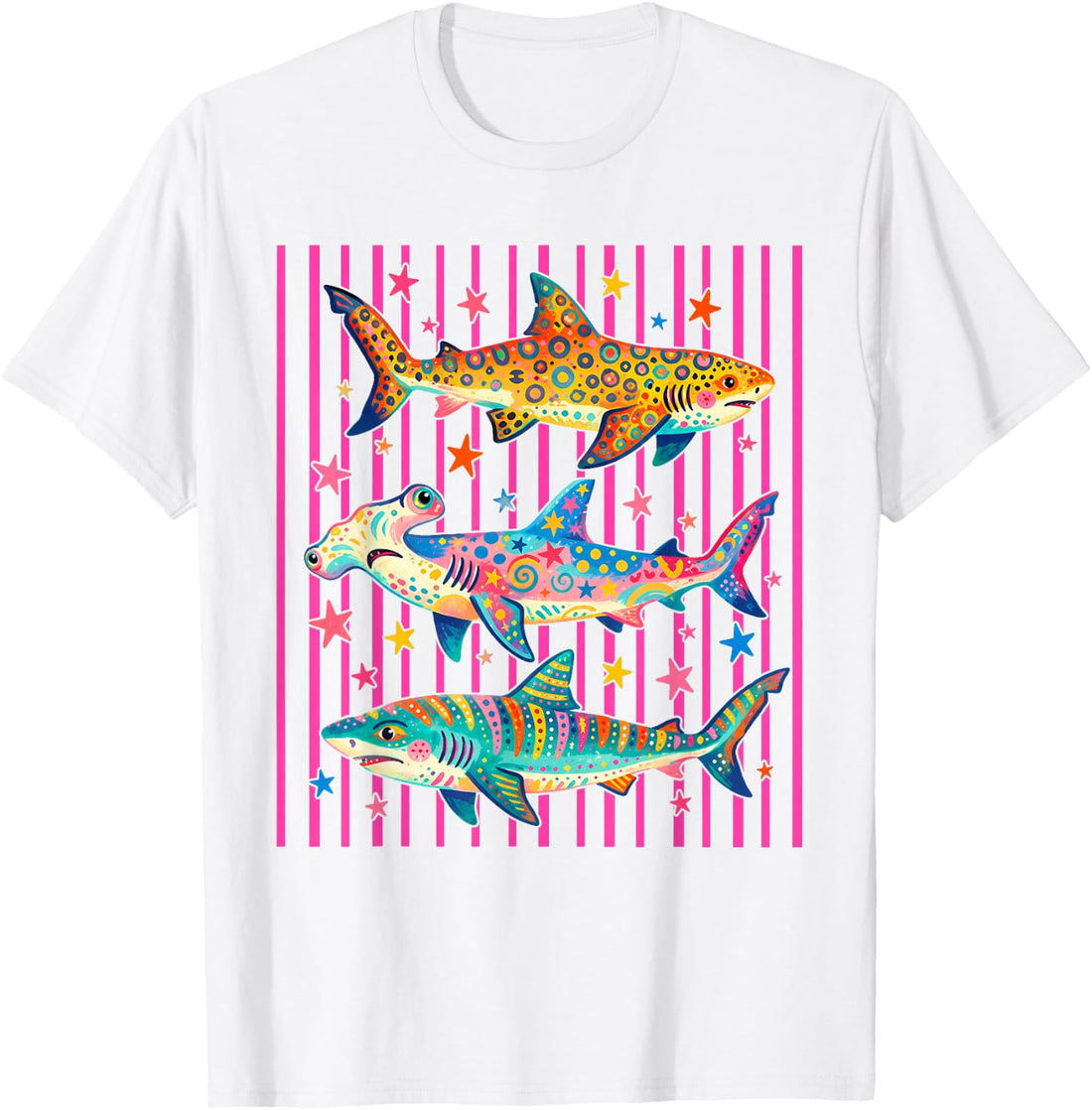 Aesthetic Pink Striped Shark Funny Beach Summer Ocean Animal T-Shirt