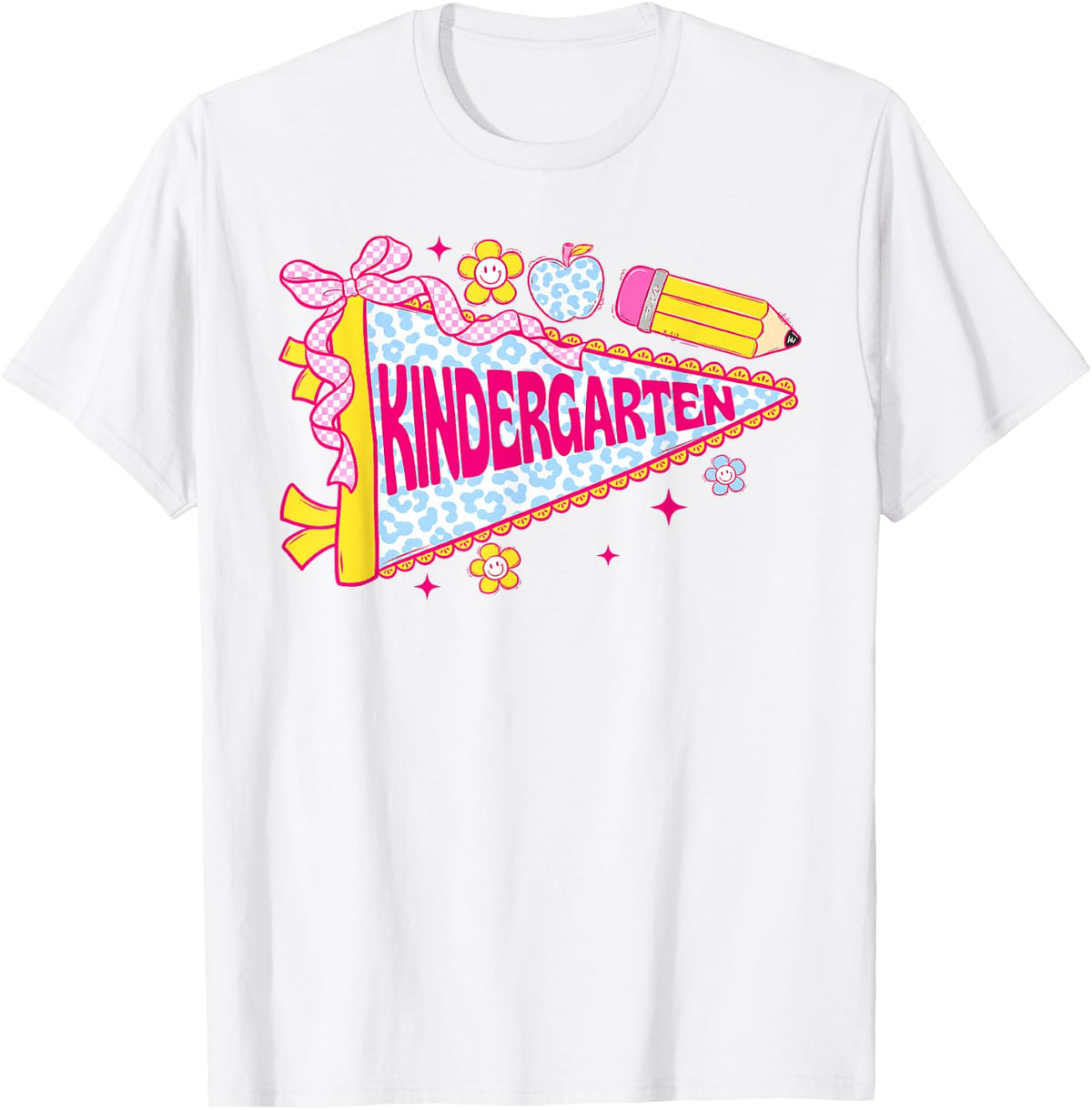 Preppy Kindergarten Pennant Flag Teacher Girl Back to School T-Shirt