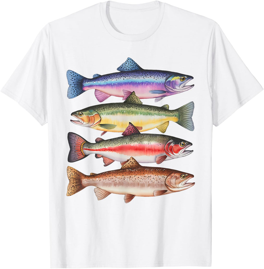 Abstract Colorful Trout in A Row for Fishing Lovers Men Kids T-Shirt