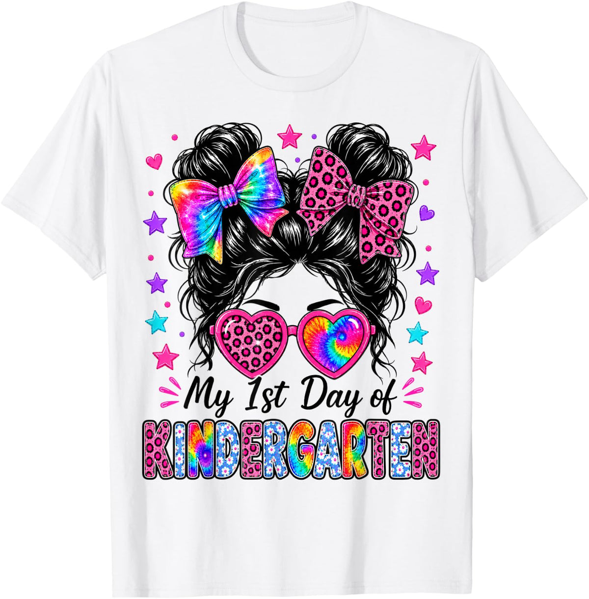 My First Day of Kindergarten Messy bun Back to School Girls T-Shirt