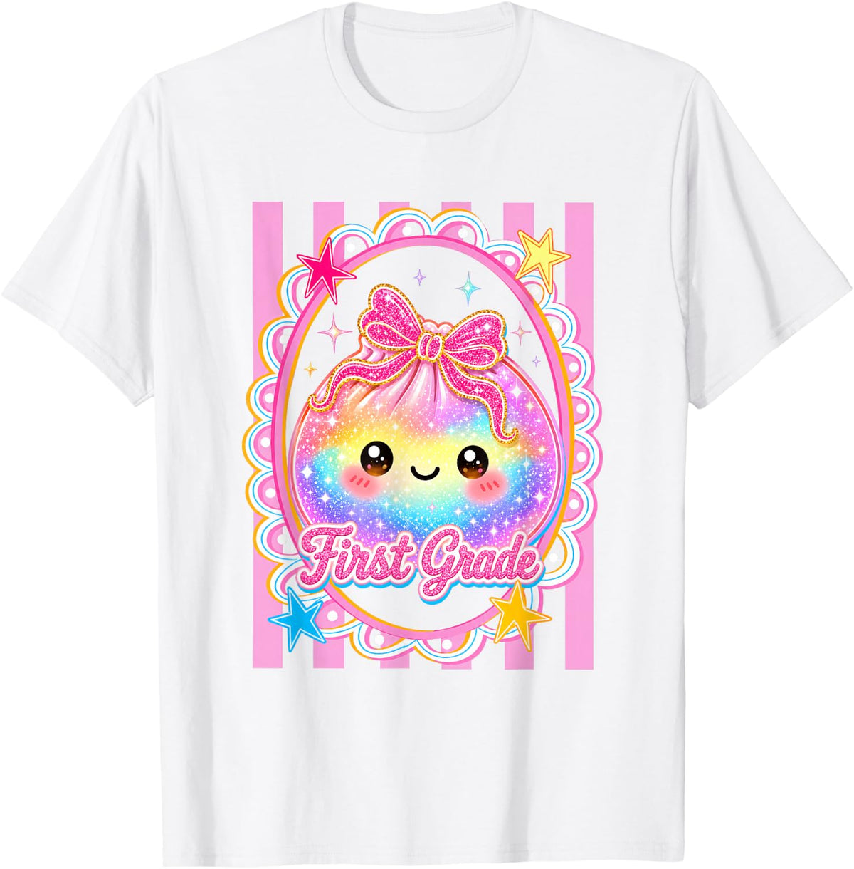 Striped 1st Grade Dumpling Cute First Day of School Kids T-Shirt