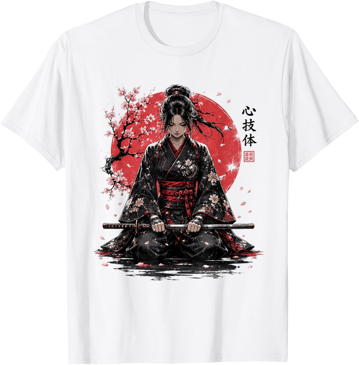 Japanese Samurai Girl Katana Warrior Vintage Japan Art T-Shirt