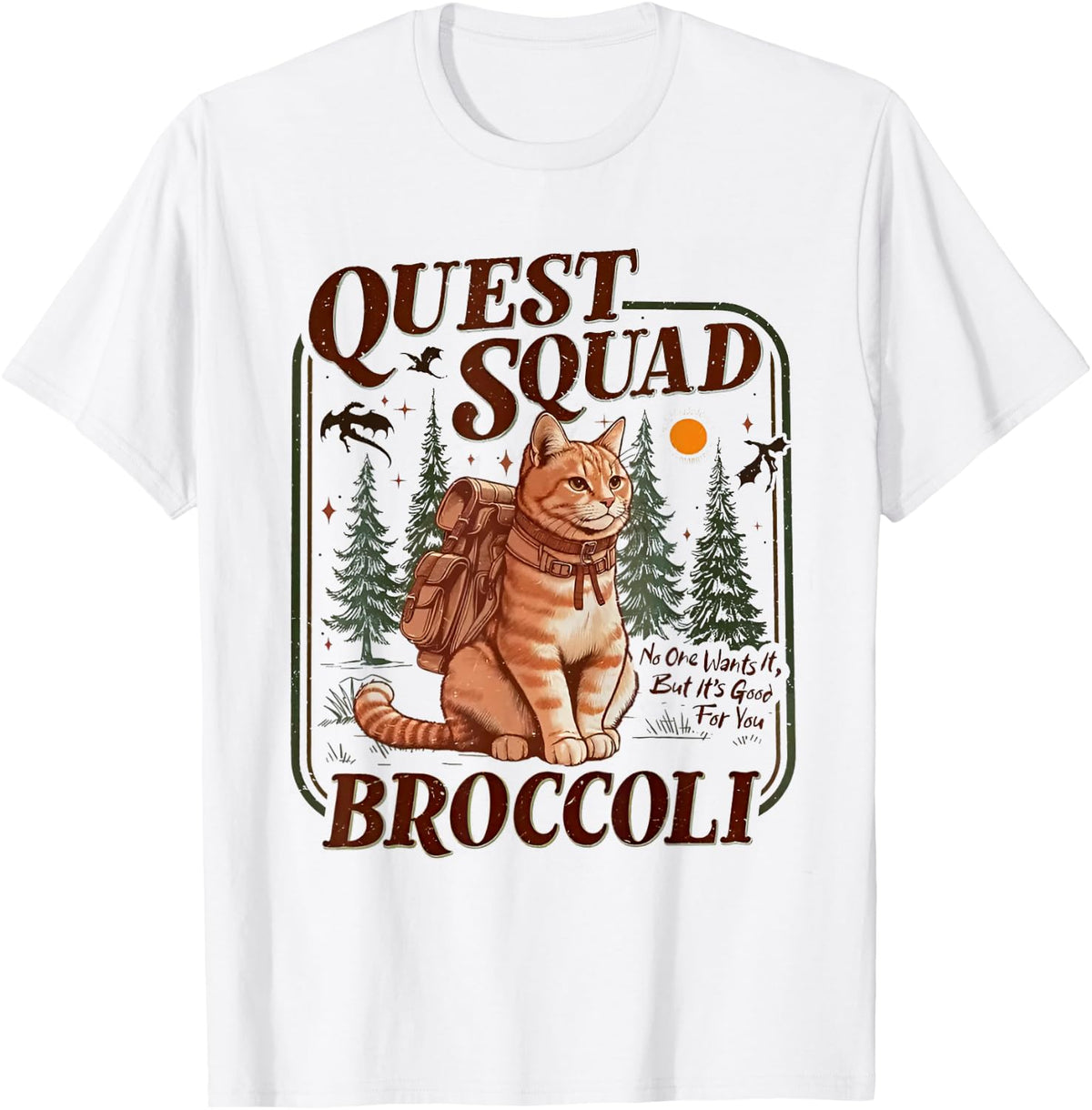 Quest Fantasy Squad Broccoli Funny Cat T-Shirt