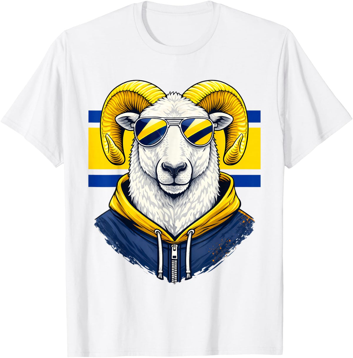 White Ram Blue Yellow Team Colors Cool Sunglasses Graphic T-Shirt