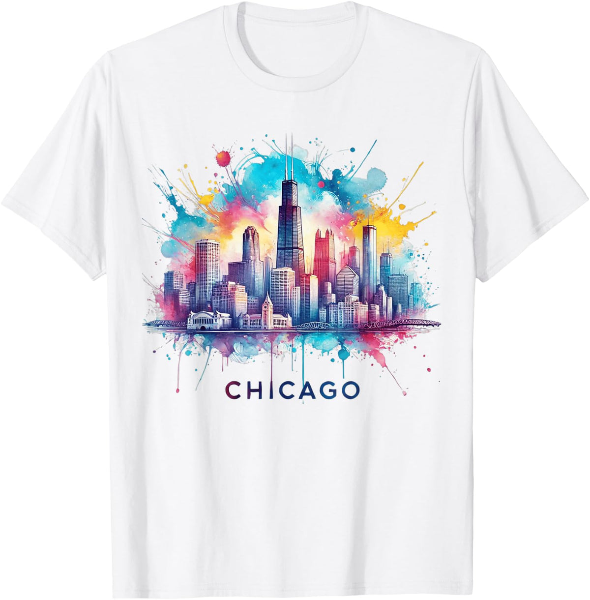 Vintage Chicago Illinois City Skyline Shirt Women Girls Tee T-Shirt