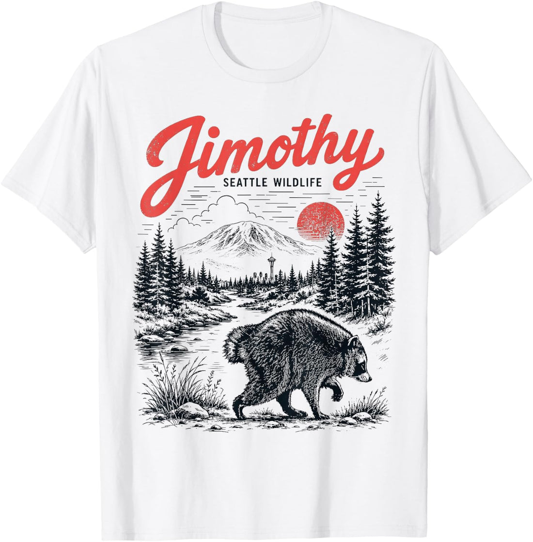 Vintage Jimothy Raccoon - Retro Timothy Under Seattle Sunset T-Shirt