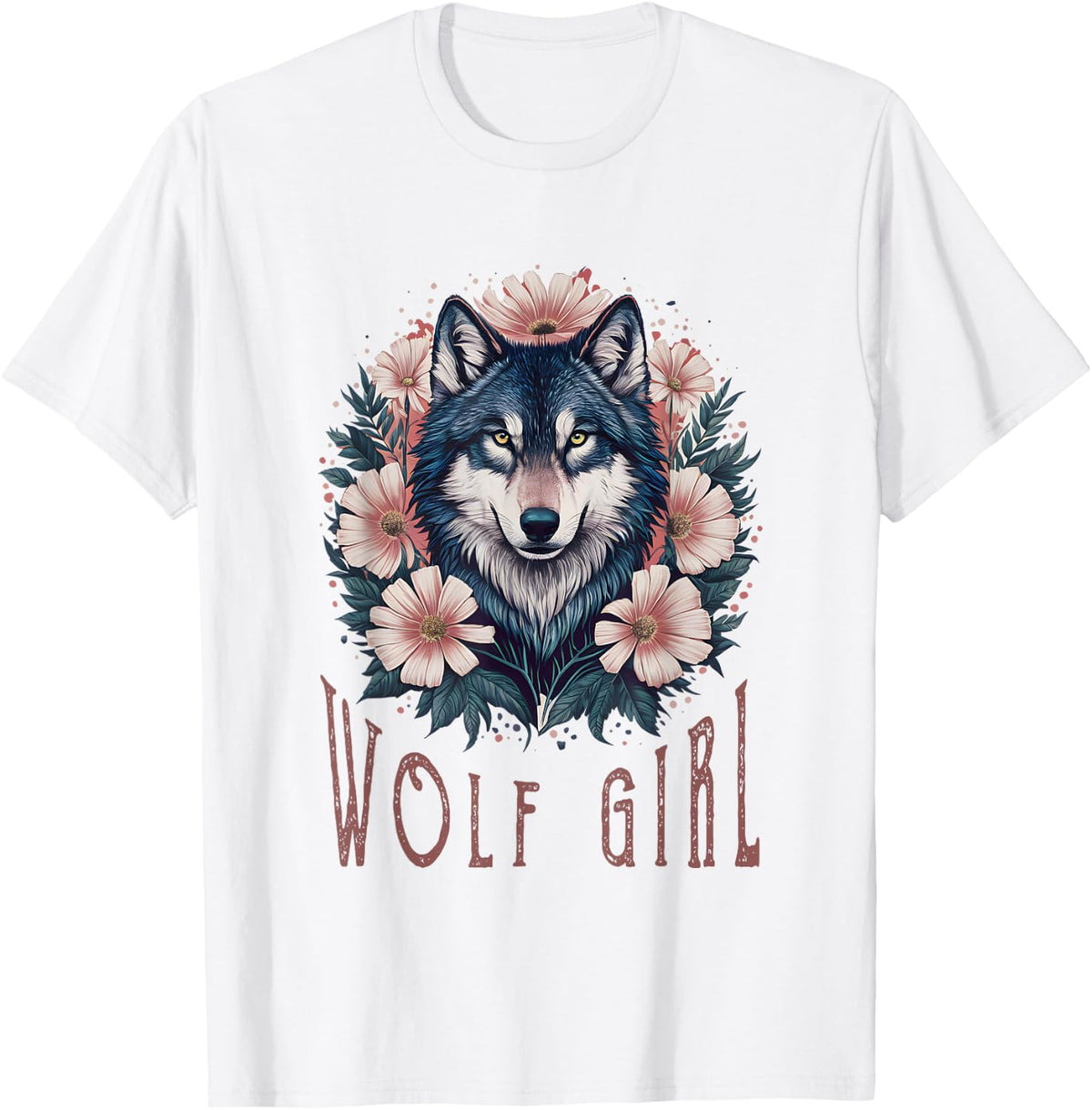 Wolf Girl Who Loves Wolves Women Youth Kids Floral Wolf T-Shirt