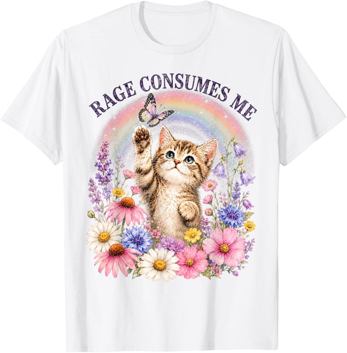 Cute Cat Rage Consumes Me Funny Sarcastic Kitten Flower T-Shirt