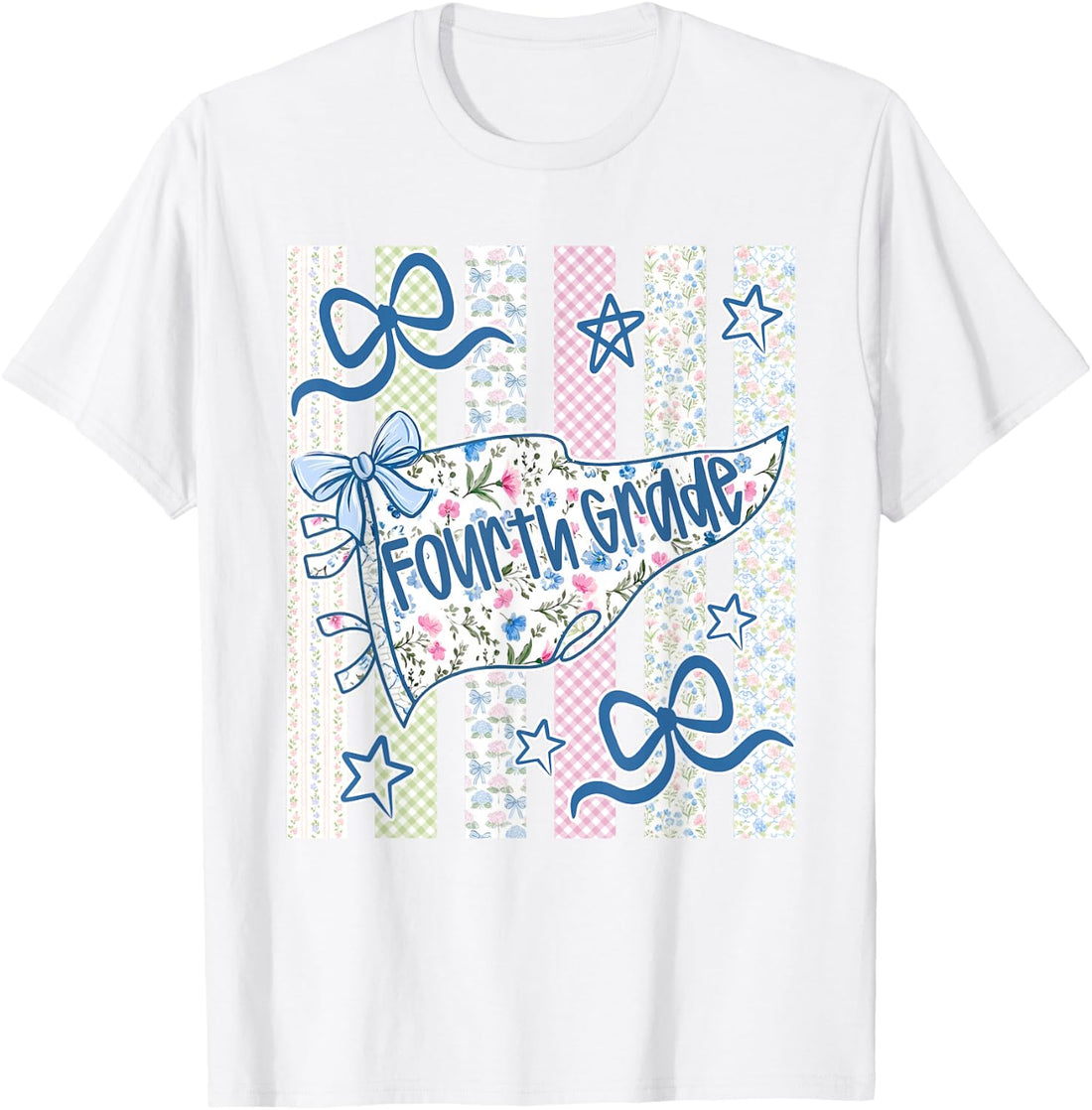 Striped Preppy Fourth Grade Back to School Teacher Girl Kids T-Shirt