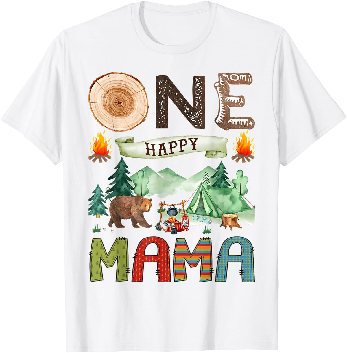 One Happy Mama Camper 1st Birthday Boy Camping Bear T-Shirt