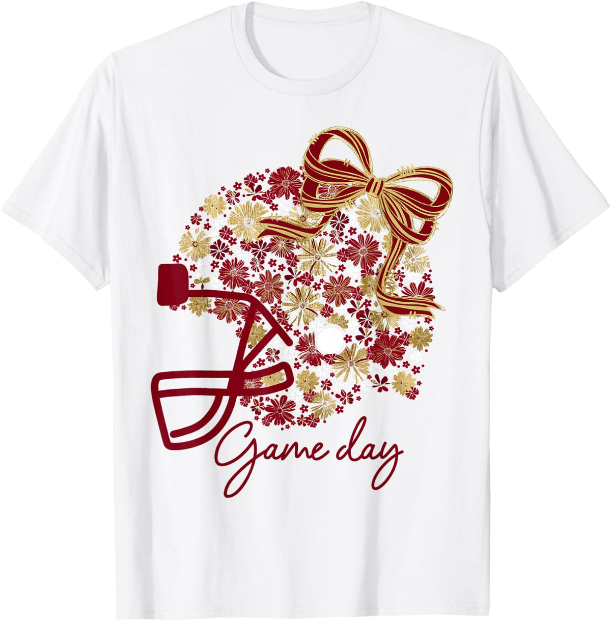 Floral Football Game Day Girly Team Spirit Burgundy & Gold T-Shirt