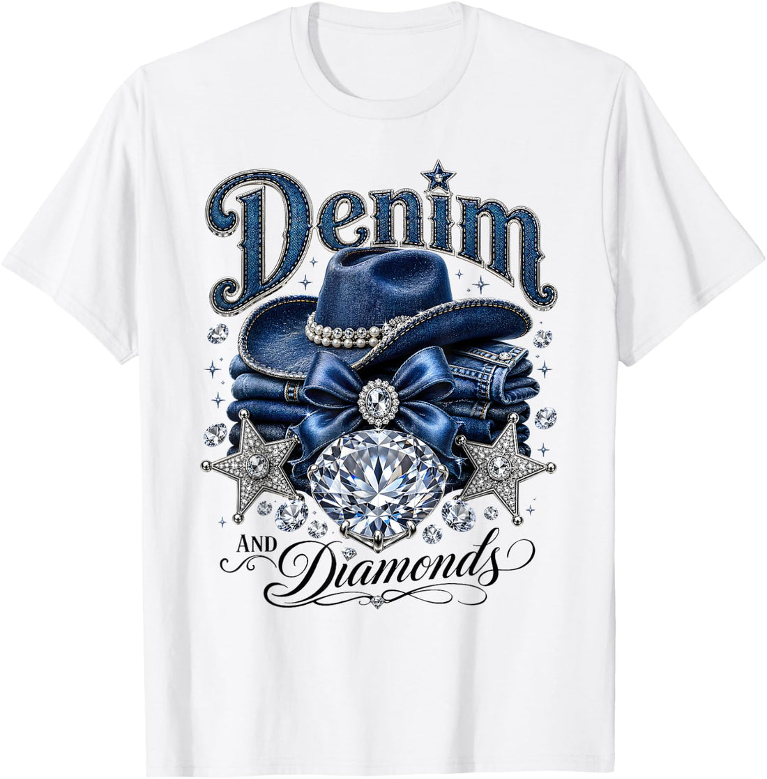 Denim and Diamonds Western Cowgirl Glam Style T-Shirt