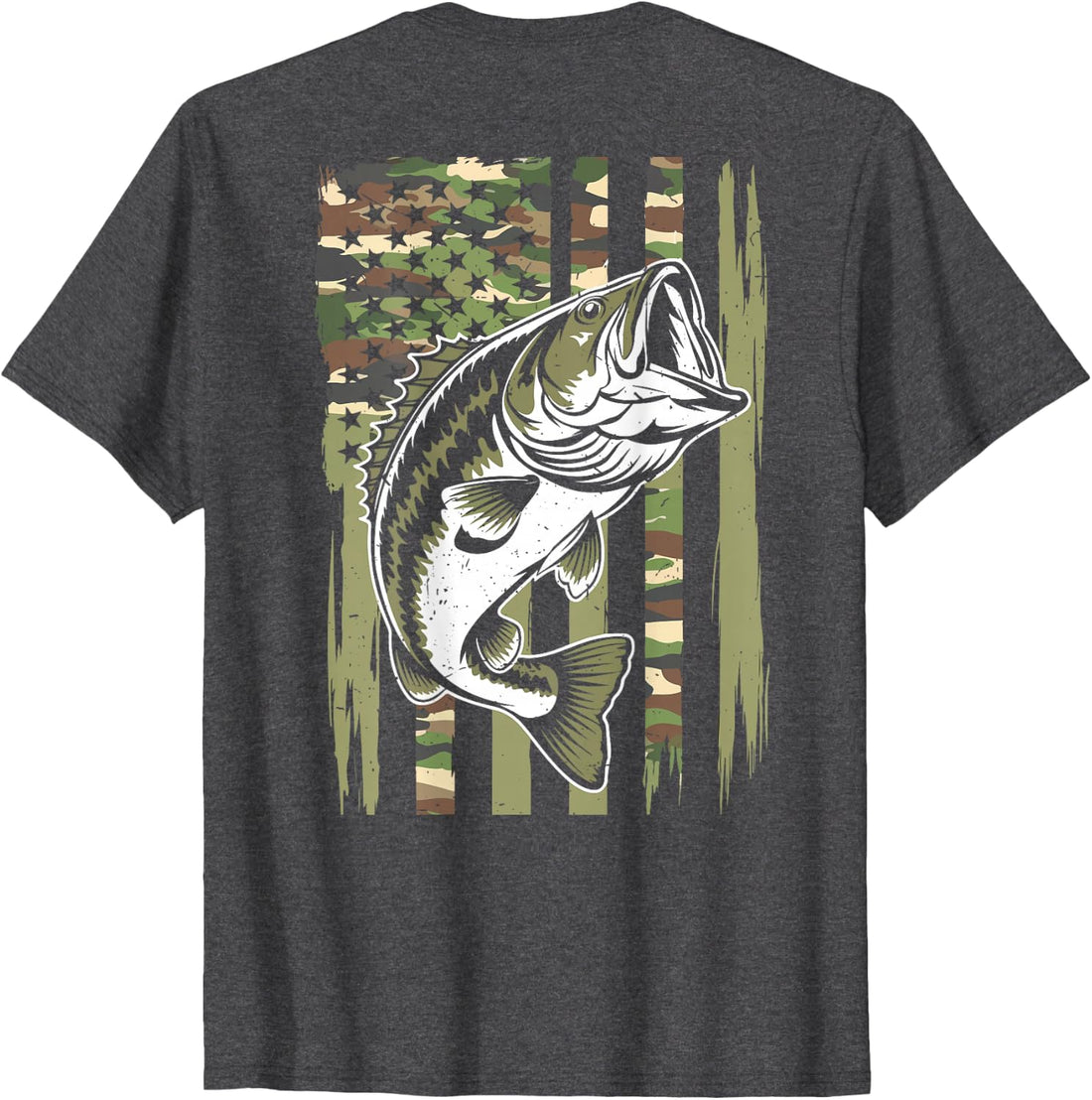 Youth Camo Fishing Bass Fish American Flag Patriotic Men Boy T-Shirt