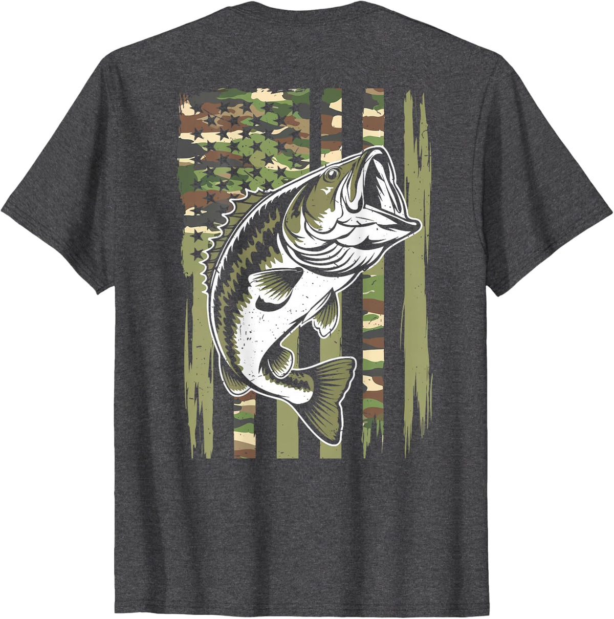 Youth Camo Fishing Bass Fish American Flag Patriotic Men Boy T-Shirt
