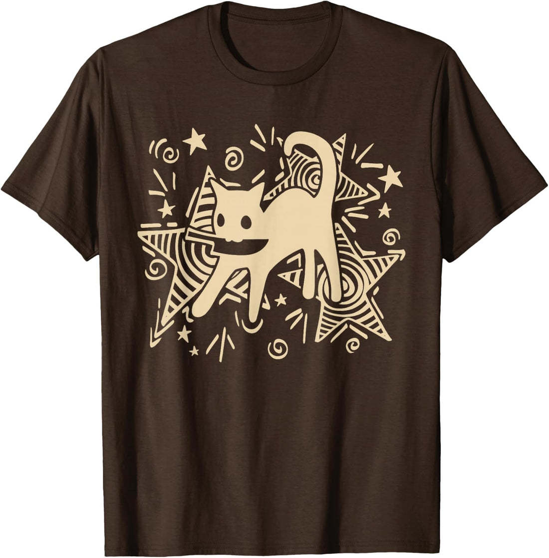 Y2K 90s Cute Playful Tomcat Cat with Knife Under Starry T-Shirt