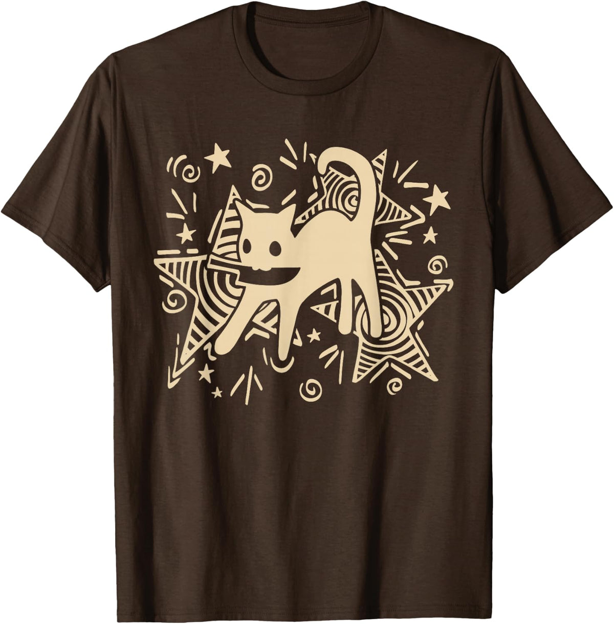 Y2K 90s Cute Playful Tomcat Cat with Knife Under Starry T-Shirt
