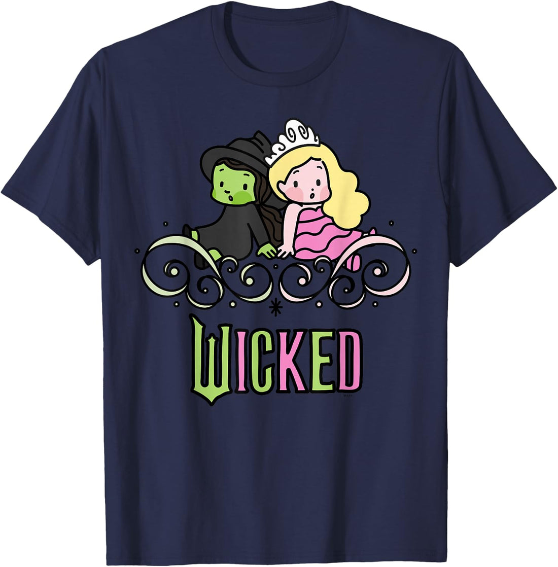 Wicked Elphaba & Glinda Together Playful Cartoon Style T-Shirt