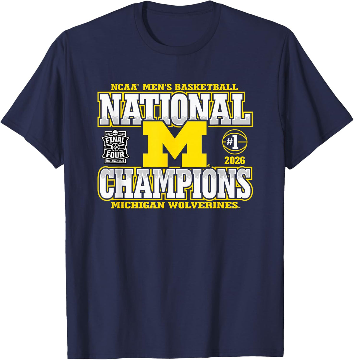 Michigan Wolverines National Champs 2026 M Basketball Bold Tees T Shirts for Men