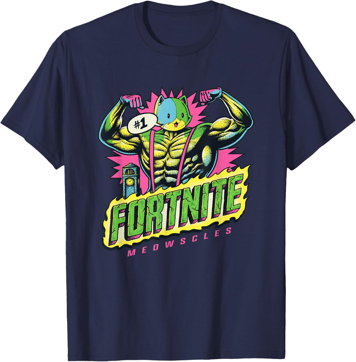 Fortnite Powerful Meowscles Distressed Big Chest Poster T-Shirt