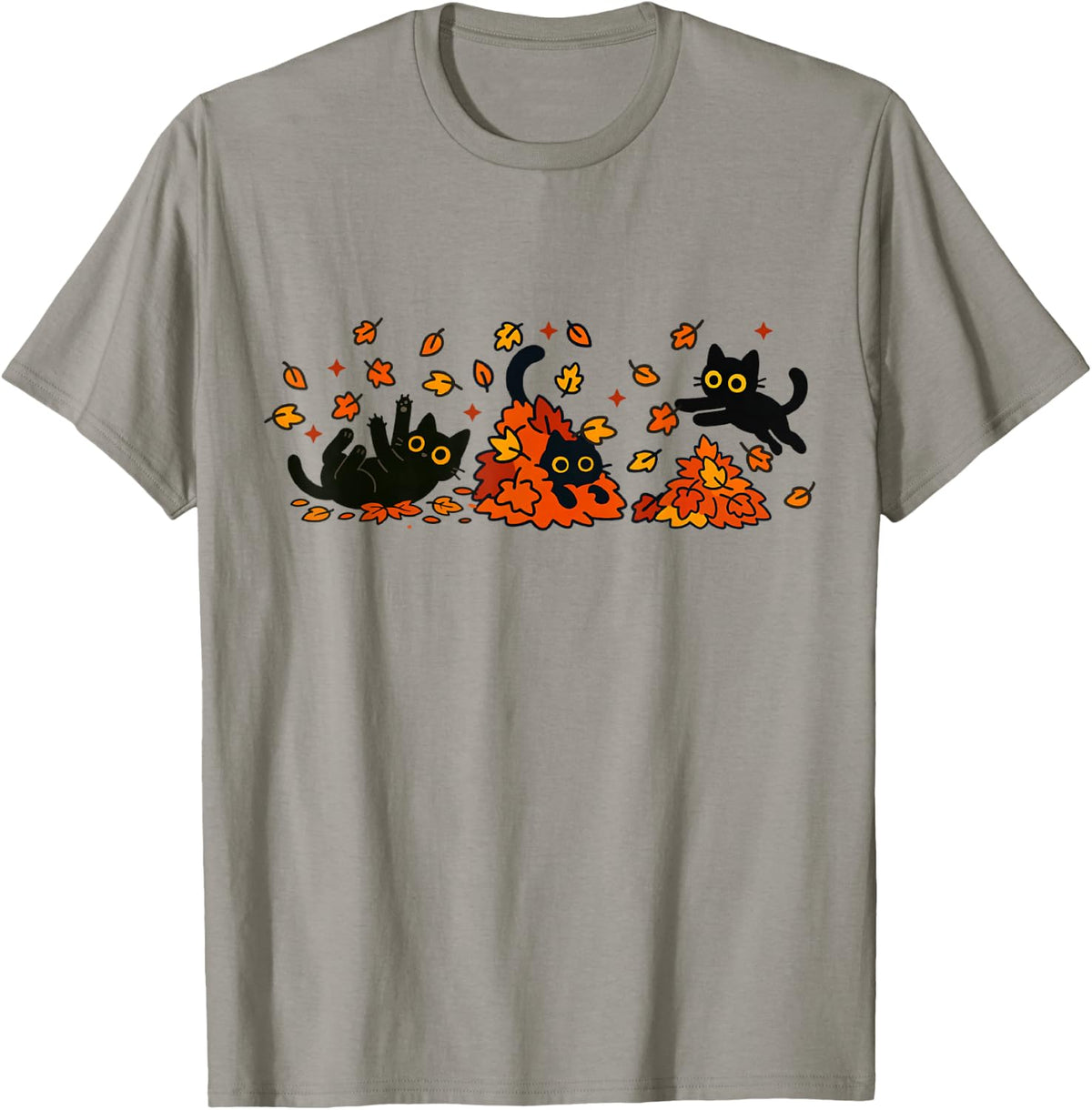 Retro Black Cats Fall Autumn Vibe Leaves Falling T-Shirt