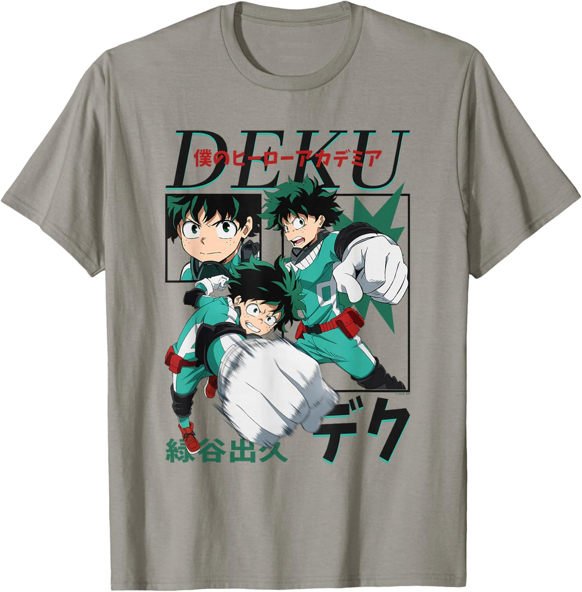 My Hero Academia Deku Action Poses Collage with Kanji Anime T-Shirt